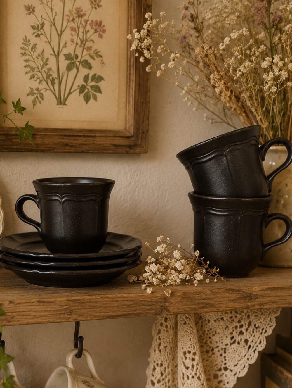 ☕ Vintage Mikasa “Peasantries” Brown‑Black Coffee Cup & Saucer Set – Japan